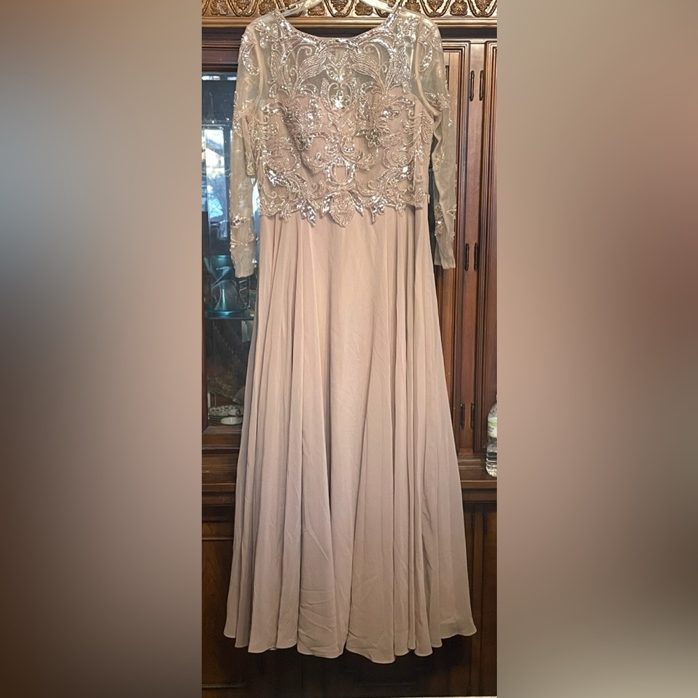 Xscape Taupe Sequin Embellished Dress